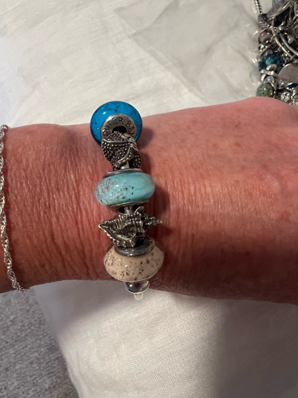 Outer Banks Blue and Aqua Seaside Glass Bead Bracelet